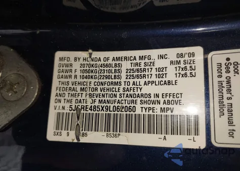 2009 Honda Cr-V Ex from USA, damaged, VIN 5J6RE485X9L062060